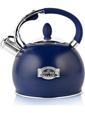 SUSTEAS Kitchen Whistling Tea Kettle 2.64QT Stainless Steel Stove Top Navy Blue